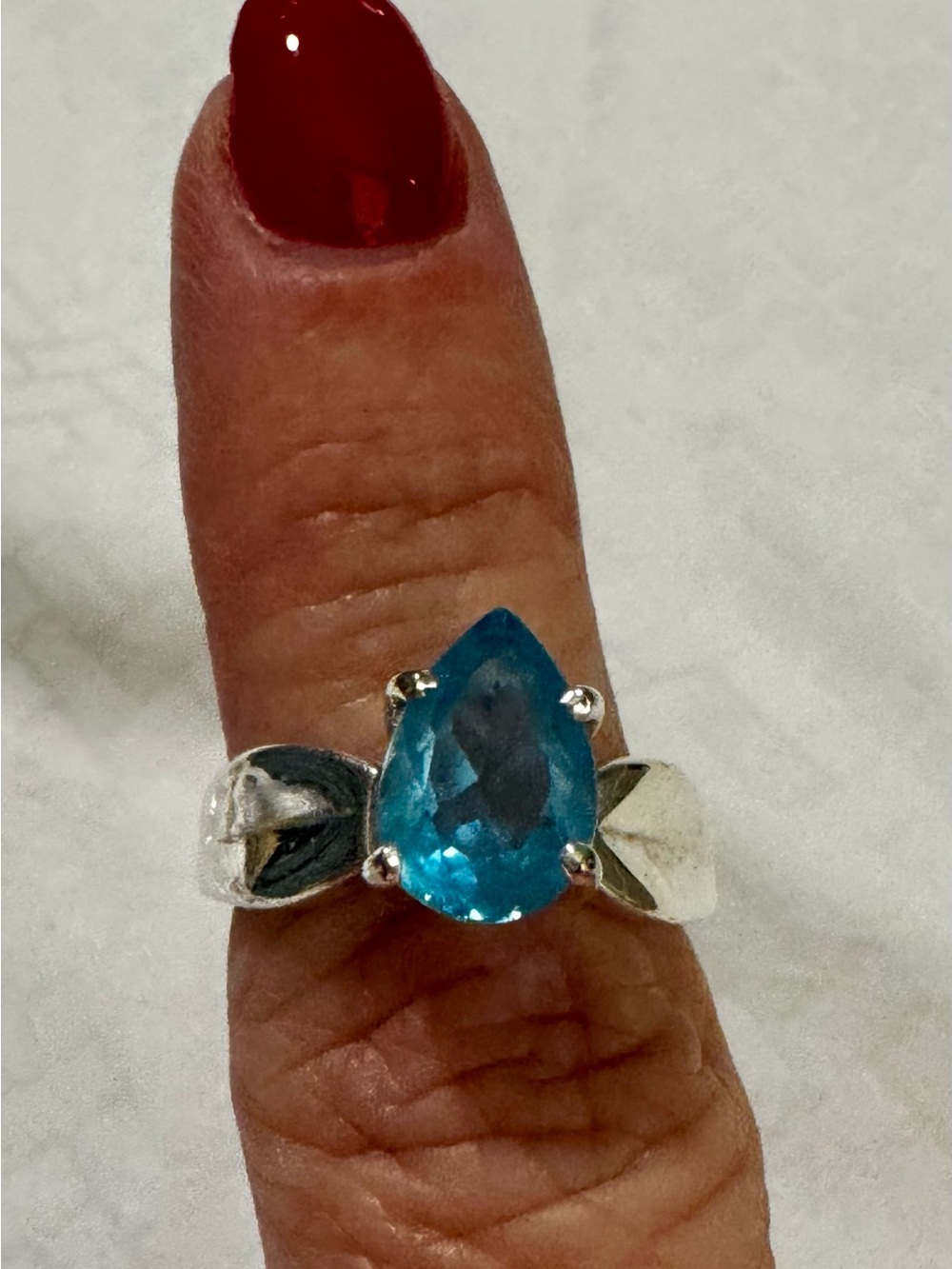 Vintage Sterling Silver Teardrop Blue Topaz Ring